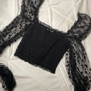 Pink Lily Black Long Sleeve Smocked Ruffled Blouse